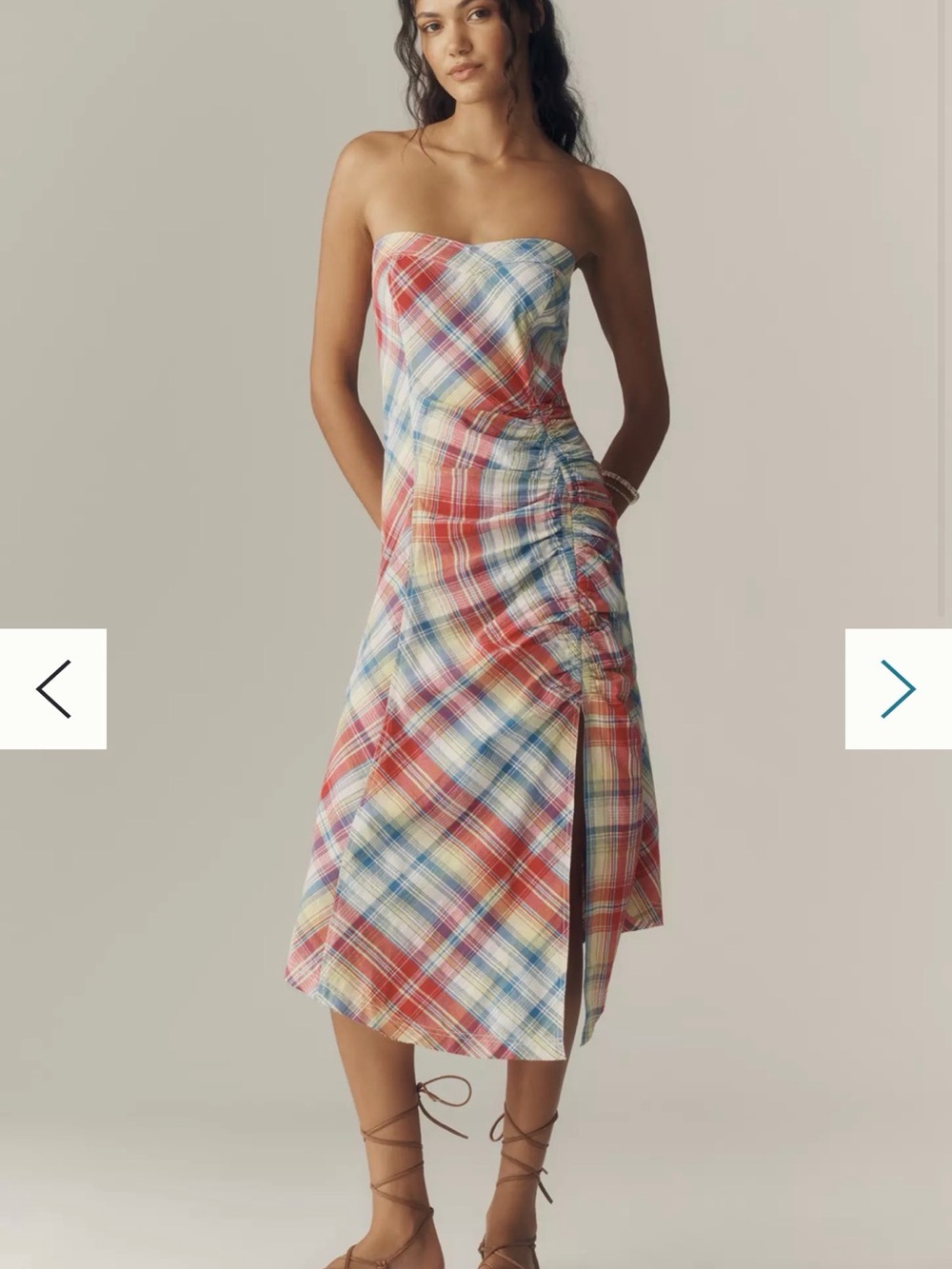 NWT Strapless Plaid Midi Dress in Red & Blue